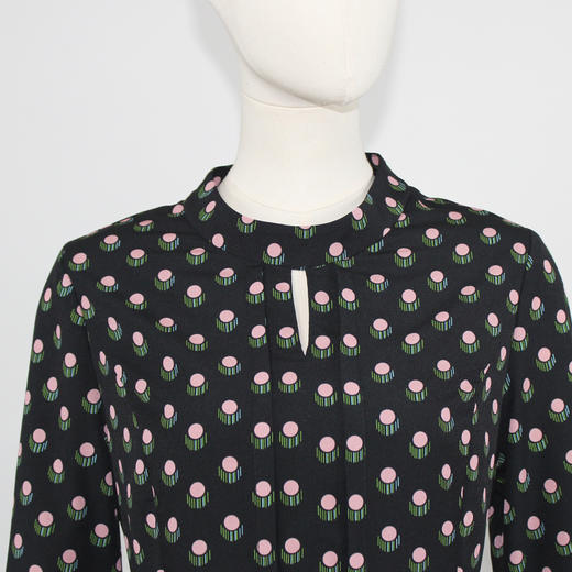 FOCALS福柯斯秋季半高领八分袖修身波点印花连衣裙FYJCX602GV 商品图3