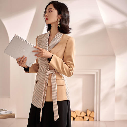 米思阳2026春季新品时尚拼接气质显瘦收腰女式小西服 商品图2