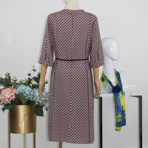 FOCALS福柯斯秋季桑蚕丝七分袖修身印花连衣裙FRG2X191PV 商品图2