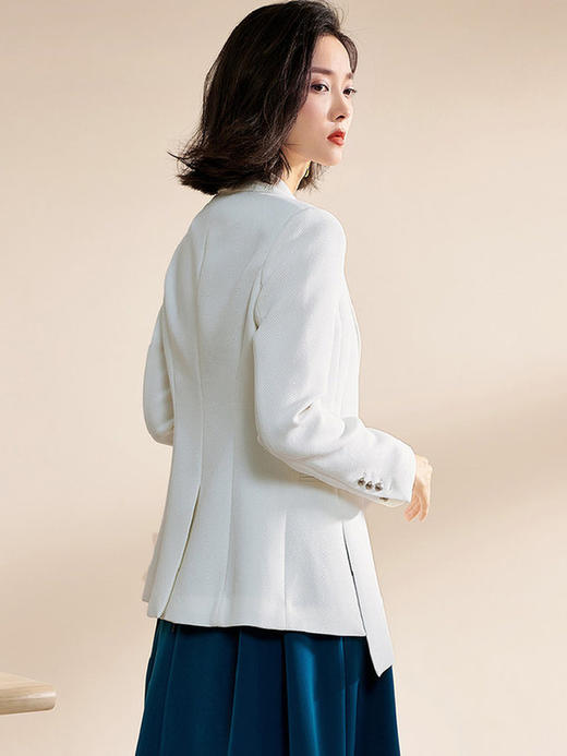 米思阳2022秋装新款时尚不对称设计感修身显瘦白色西装外套女0600 商品图3
