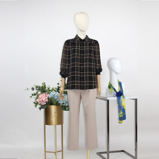 FOCALS福柯斯女装春秋新款休闲长袖格子印花衬衫FRGAS037NE 商品图4