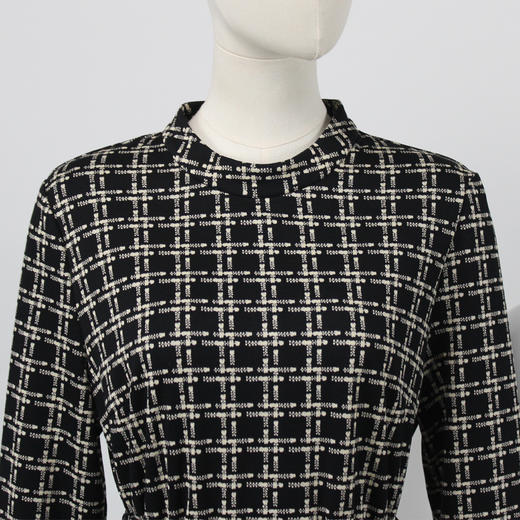 FOCALS福柯斯秋季圆领七分袖修身针织印花中长款连衣裙F2YCX503NM 商品图3