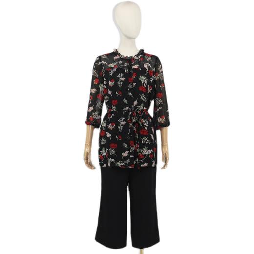 FOCALS福柯斯女装春秋款圆领套头七分袖雪纺印花衬衫F2Y2S136RV 商品图4