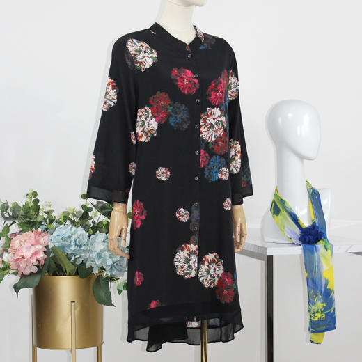 FOCALS福柯斯秋季桑蚕丝七分袖印花两件套衬衫连衣裙FYQAV010RV 商品图1