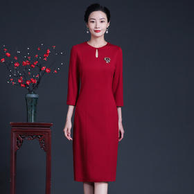 上海旗袍厂ZY-Q5796秋季新款罗马布简约时尚连衣裙大码红色装