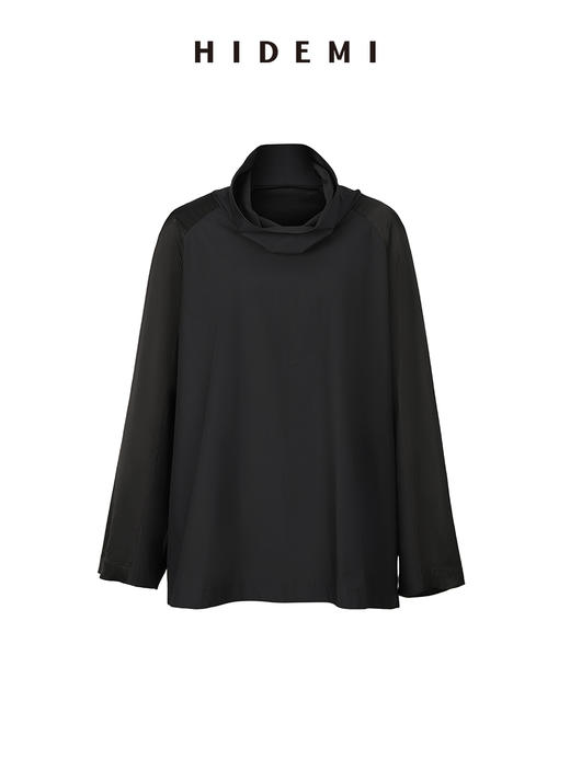 HIDEMI 醋酸缎拼接立领简约上衣 黑色/白色 商品图9