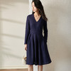剩S 芳外透气梭织裙子2022新款秋季透气梭织花纹V领长袖连衣裙 商品缩略图3