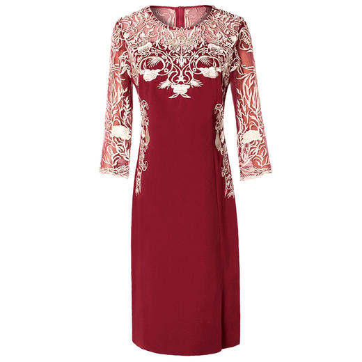 上海旗袍厂ZY-Q4026春秋新款女镂空七分袖刺绣修身女装时尚潮淑女连衣裙 商品图7