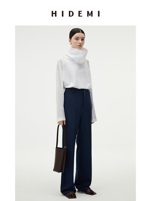 HIDEMI 醋酸缎拼接立领简约上衣 黑色/白色 商品图6