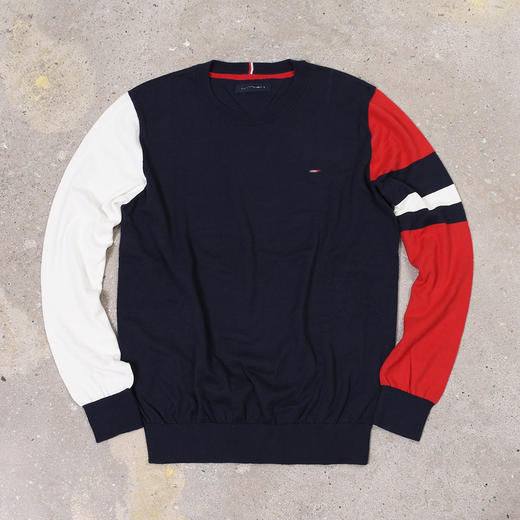 薄款 拼色棉质 胸前刺绣 圆领毛衣/针织衫 T-1083 商品图3