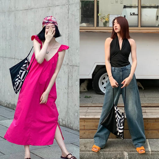 HIDEMI几何设计感黑白印花背包 商品图12