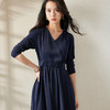 剩S/XL 芳外V领收腰裙2022新款秋季气质中长裙V领显瘦长袖连衣裙 商品缩略图1
