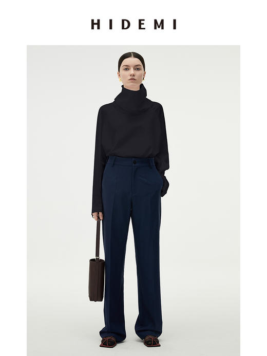 HIDEMI 醋酸缎拼接立领简约上衣 黑色/白色 商品图7