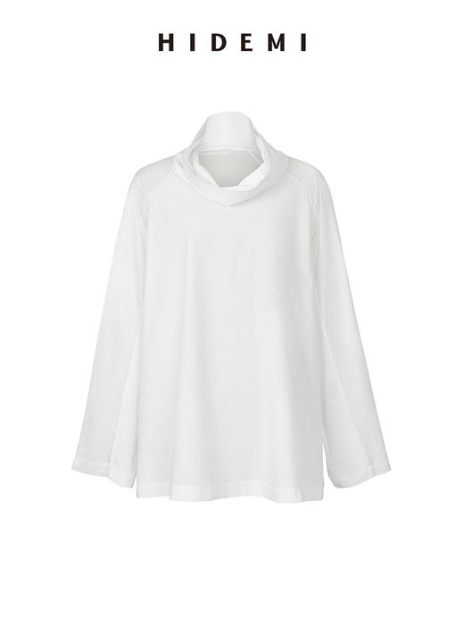 HIDEMI 醋酸缎拼接立领简约上衣 黑色/白色 商品图10