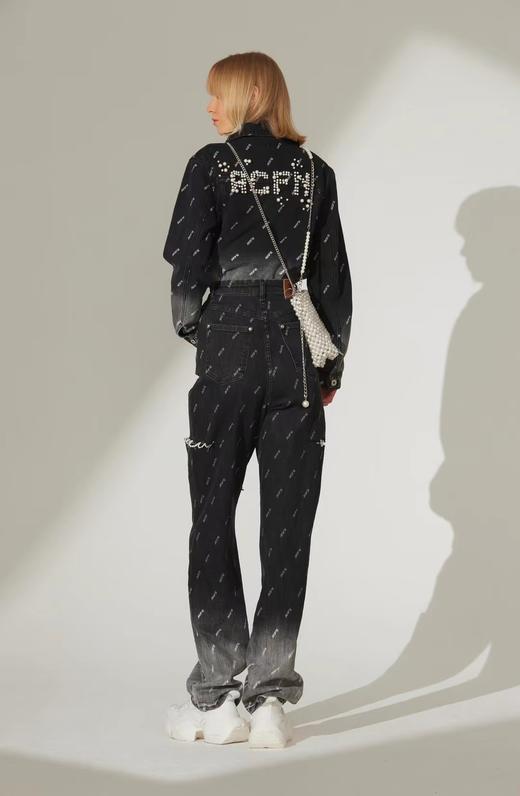 渐变水洗珍珠撞钉牛仔外套 商品图0