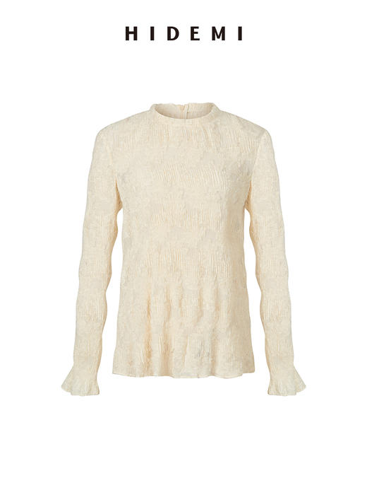HIDEMI 到店必入艺术感雕花弹力上衣 黑色/米白色/奶油紫/巧克⼒⾊/清风绿 商品图13