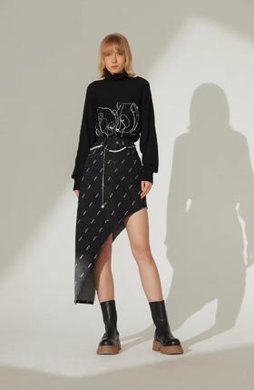 渐变水洗不对称下摆半裙