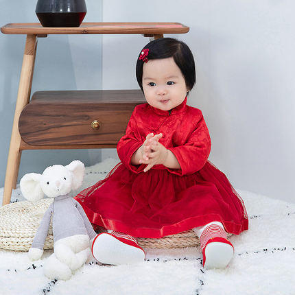 英氏-童衣类（冬）C9新梭长袖裙 新年红 商品图0