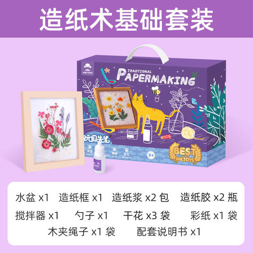 玩具先生古法造纸术基础套餐ZZS001 儿童全套DIY手工制作材料包干花草纸浆网框创意玩具 商品图5