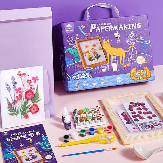 玩具先生古法造纸术基础套餐ZZS001 儿童全套DIY手工制作材料包干花草纸浆网框创意玩具 商品图1