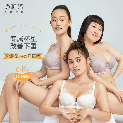 【3月会员积分兑换】奶糖派大杯文胸微光分胸型蕾丝大胸内衣上托简约轻薄透气胸罩女 商品图0