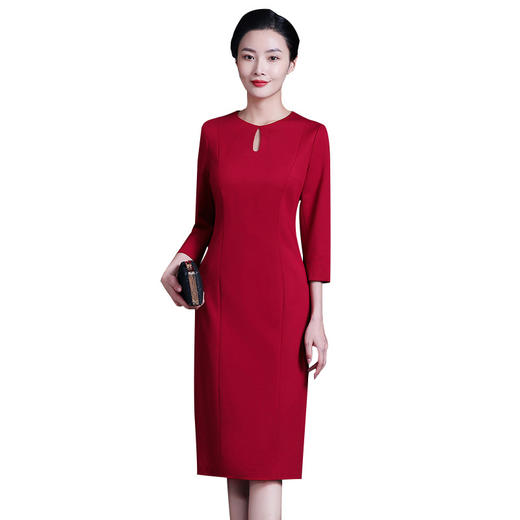 上海旗袍厂ZY-Q5796秋季新款罗马布简约时尚连衣裙大码红色装 商品图4