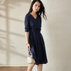 剩S/XL 芳外V领收腰裙2022新款秋季气质中长裙V领显瘦长袖连衣裙 商品缩略图3