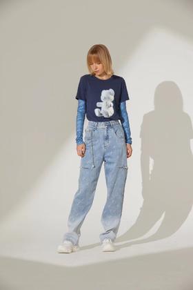 反光DIA小熊蝴蝶结珍珠T恤