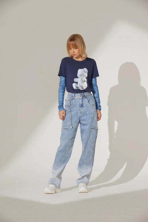 反光DIA小熊蝴蝶结珍珠T恤 商品图0