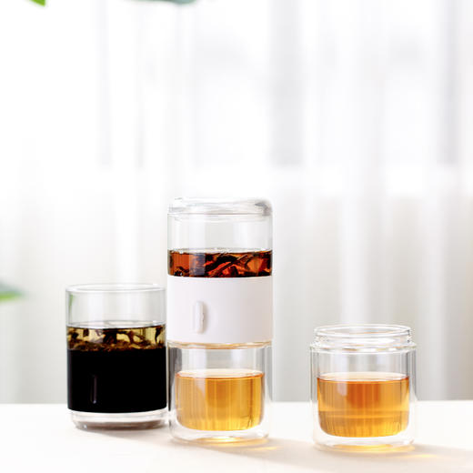 原初格物和旋杯TST3111象牙白双层隔热玻璃杯带滤网玻璃茶杯办公人士杯 商品图2