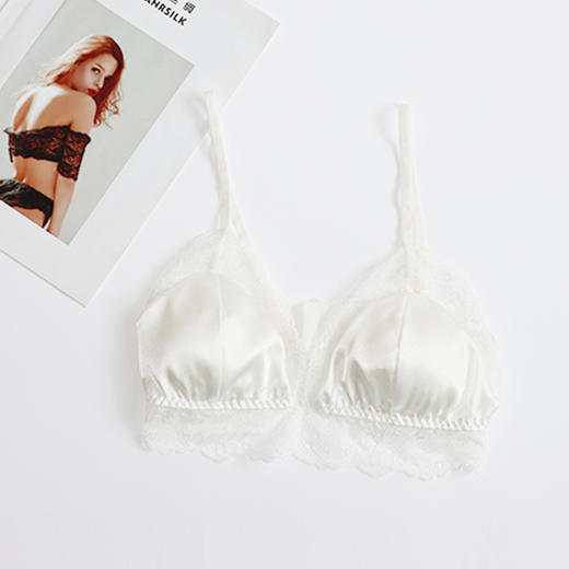 ARN-X039法式真丝无钢圈文胸桑蚕丝性感内衣 蕾丝边加垫春夏舒适胸罩 商品图6