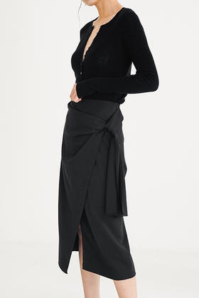 Semplicita | 飘带开叉半身裙 [黑/灰/粉]