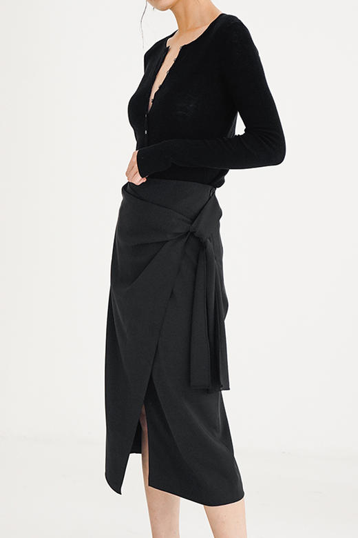 Semplicita | 飘带开叉半身裙 [黑/灰/粉] 商品图0