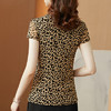 KQL-E001M60472021秋季新款时尚网纱印花豹纹半高领内搭外穿短袖女修身显瘦T恤 商品缩略图1