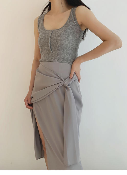 Semplicita | 飘带开叉半身裙 [黑/灰/粉] 商品图12