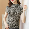 KQL-E001M60472021秋季新款时尚网纱印花豹纹半高领内搭外穿短袖女修身显瘦T恤 商品缩略图2