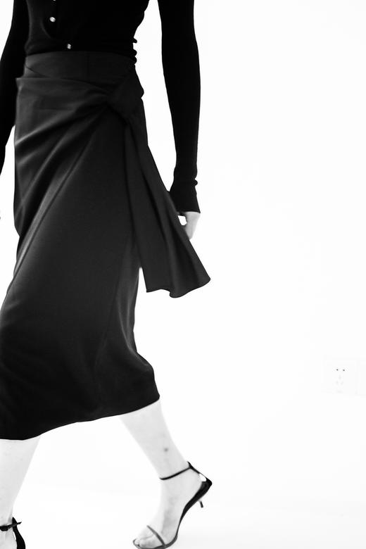 Semplicita | 飘带开叉半身裙 [黑/灰/粉] 商品图7