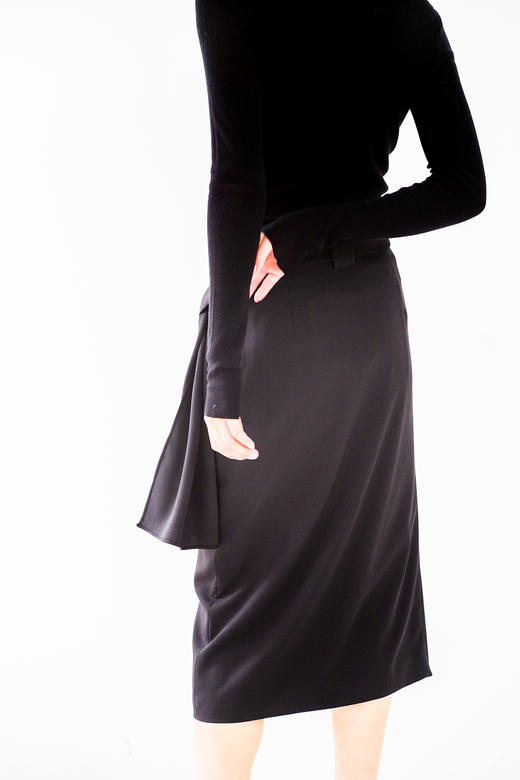 Semplicita | 飘带开叉半身裙 [黑/灰/粉] 商品图10