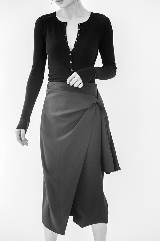 Semplicita | 飘带开叉半身裙 [黑/灰/粉] 商品图8