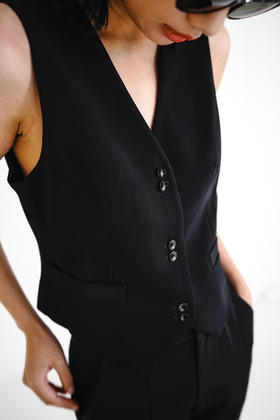 Semplicita | U00 无领西装双扣马甲 [  白/ 黑藏青 ]