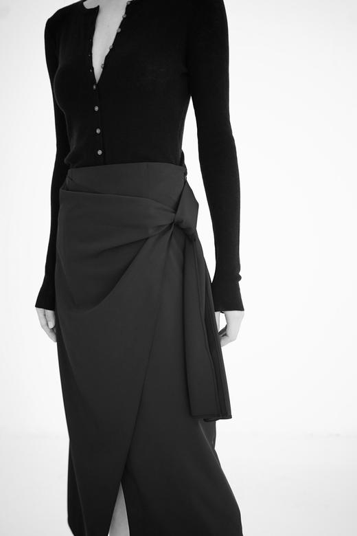 Semplicita | 飘带开叉半身裙 [黑/灰/粉] 商品图9