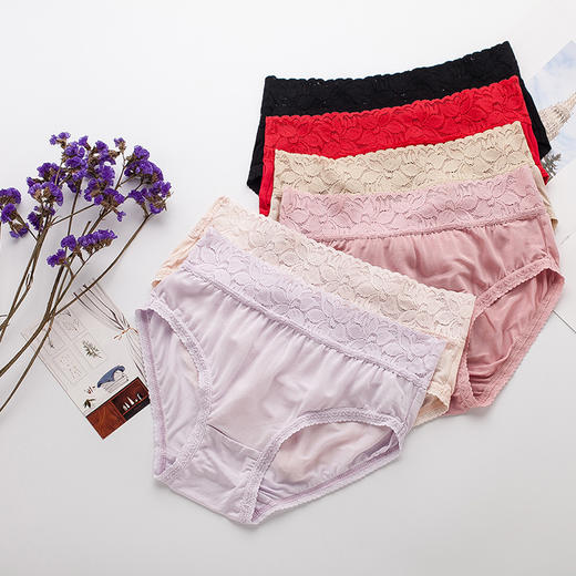 ARN-K033新款桑蚕丝真丝内裤女透气舒适蕾丝中腰收腹包臀三角内裤 商品图2