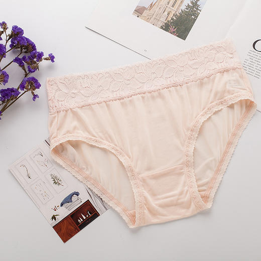 ARN-K033新款桑蚕丝真丝内裤女透气舒适蕾丝中腰收腹包臀三角内裤 商品图8
