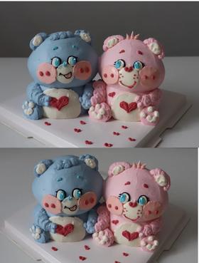 情侣小熊熊:图片是四个四寸大小的量，夹心也是新鲜水果比较耗费时间和精力哟