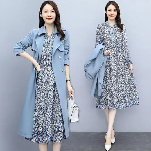 气质减龄风衣领时尚优雅，个性印花风衣两件套套裙HR-XPH9920 商品图0