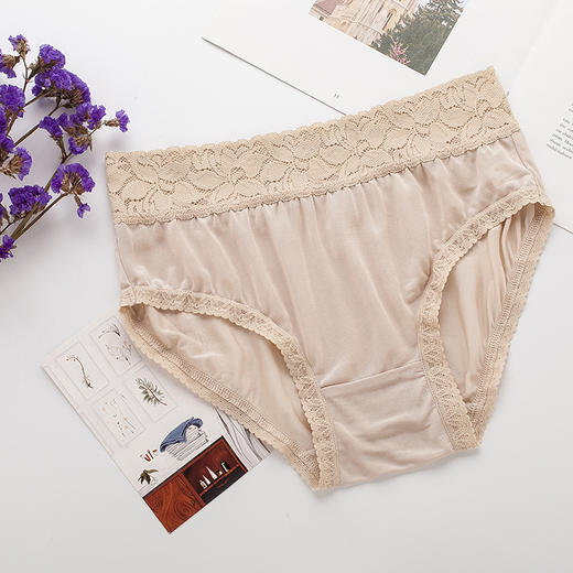 ARN-K033新款桑蚕丝真丝内裤女透气舒适蕾丝中腰收腹包臀三角内裤 商品图5