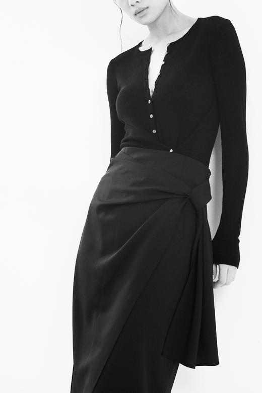 Semplicita | 飘带开叉半身裙 [黑/灰/粉] 商品图5