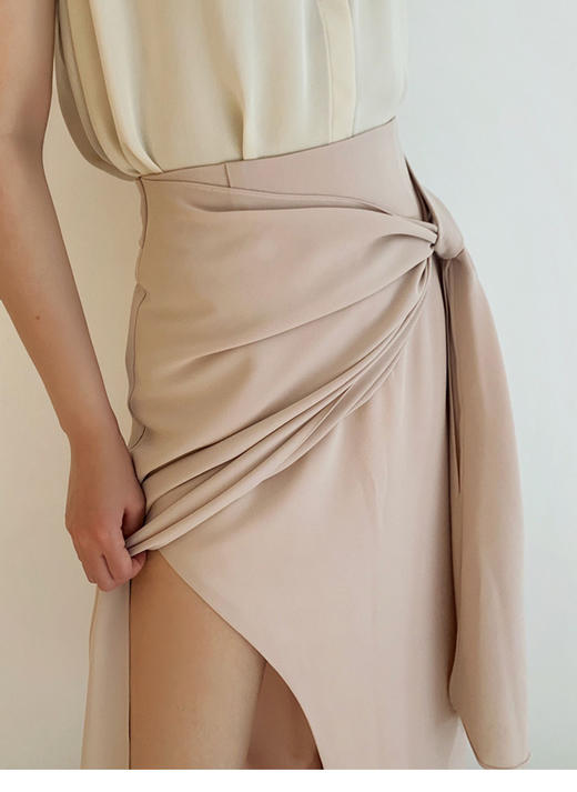 Semplicita | 飘带开叉半身裙 [黑/灰/粉] 商品图2