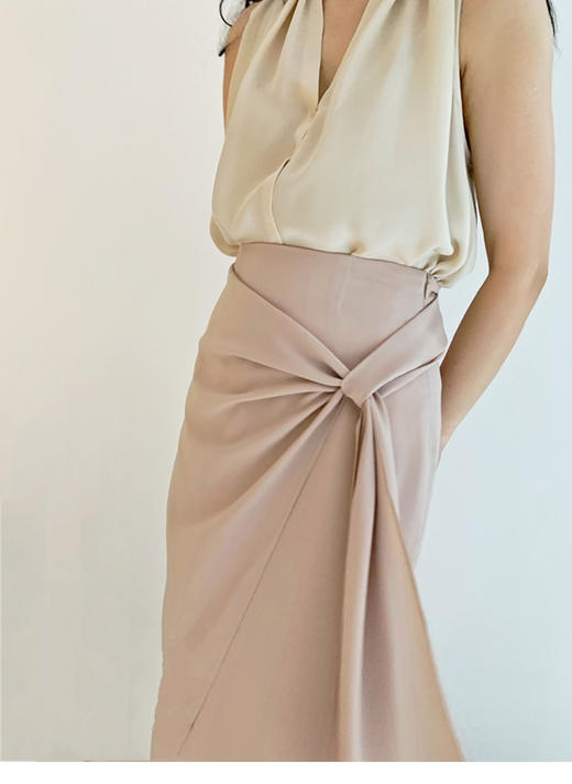 Semplicita | 飘带开叉半身裙 [黑/灰/粉] 商品图11