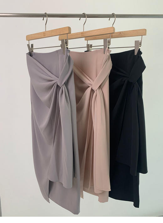 Semplicita | 飘带开叉半身裙 [黑/灰/粉] 商品图1